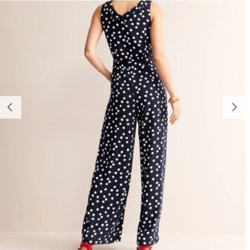 Boden Clarissa Navy Polka Dot Wide Leg Jumpsuit Sleeveless Boat Neck | 16 - 18T - Picture 7 of 16